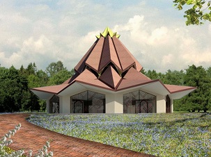 La maquette de l’édifice central de la maison d’adoration locale bahá’íe dévoilée devant un auditoire d’environ 500 personnes