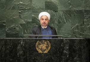 Le président iranien Hassan Rouhani prenant la parole devant l’Assemblée générale des Nations unies le 25 septembre 2014