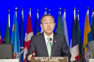 Le secrétaire général des Nations unies, Ban Ki-moon, ouvrant officiellement la conférence des Nations unies sur le développement durable Rio+20, le 20 juin 2012, à Rio de Janeiro, au Brésil. Photo ONU/ Mark Garten