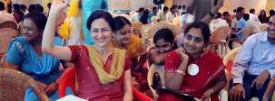 Des participants heureux lors d’une session de travail en atelier durant la conférence de Bangalore en Inde.