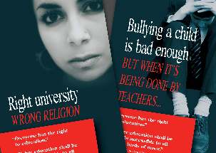 En Grande Bretagne, des brochures soutiennent les droits à l’éducation des bahá’ís iraniens, actuellement exclus des universités. De jeunes étudiants bahá’ís sont souvent harcelés ou expulsés de leurs écoles