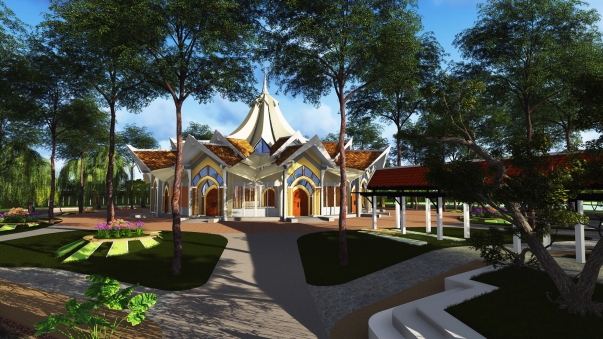 L’architecture approuvée de la maison d’adoration bahá’íe locale à Battambang, au Cambodge.