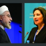 Le président iranien, Hassan Rohani ; Bani Dugal, la principale représentante de la Communauté internationale bahá’íe auprès des Nations unies.