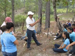 Un tuteur de SAT discute de la plantation de yucca avec les étudiants au Honduras