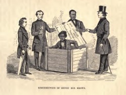 Cette illustration d’un livre de 1872 montre le moment où Henry « Box » Brown a été sorti de la caisse d’expédition à Philadelphie. La boîte – 1m de long, 80cm de profondeur et 70cm de large – affiche les mots « marchandises sèches ». (Image : William Still)