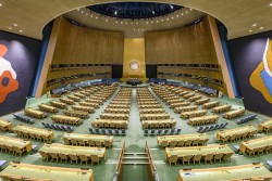 Vue de la salle de l’Assemblée générale au siège de l’ONU (Photo ONU / Manuel Elias)