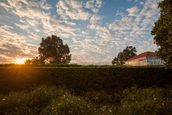 Lever de soleil sur le Mausolée de Bahá’u’lláh qui se situe également en Terre sainte