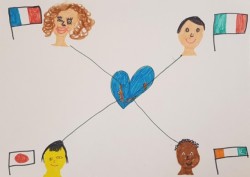 Une citation bahá’í illustrée par un jeune : « Si puissante est la lumière de l’unité qu’elle peut illuminer la terre entière. »
