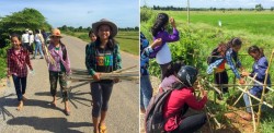 Photographie prise avant la crise sanitaire actuelle. En 2019, un groupe de jeunes adolescents du village cambodgien d’Okcheay a entrepris de planter des arbres le long d’une portion de route pour améliorer la qualité de l’air et abriter de la chaleur.