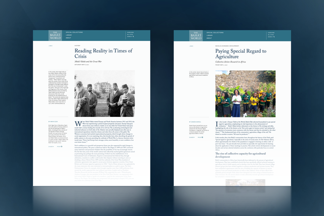 La publication en ligne The Bahá’í World propose deux nouveaux articles, “Reading Reality in Times of Crisis: ‘Abdu’l-Bahá and the Great War” et “Paying Special Regard to Agriculture: Collective Action-Research in Africa” 