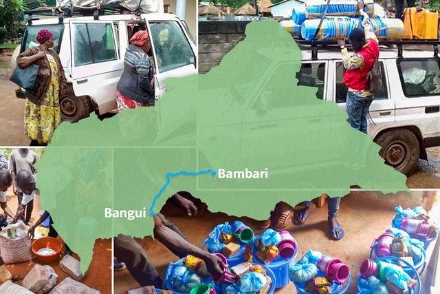 Les membres d’un comité d’urgence établi par l’Assemblée spirituelle nationale bahá’íe de la RCA ont parcouru des centaines de kilomètres de Bangui, la capitale, à la ville de Bambari, s’arrêtant dans les villes en cours de route pour fournir des produits de première nécessité.