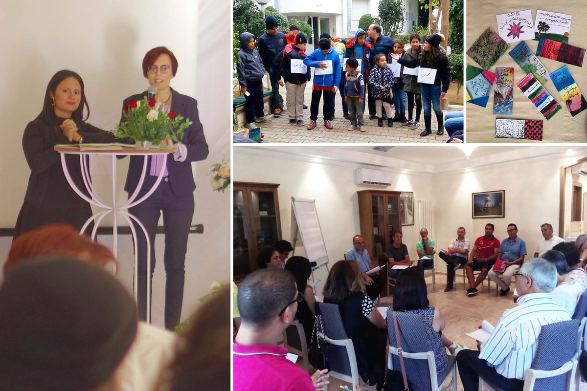 Photos de différentes initiatives de construction communautaire de la communauté bahá’íe tunisienne qui développent la capacité des individus à servir la société et favorisent la coexistence entre des personnes diverses.