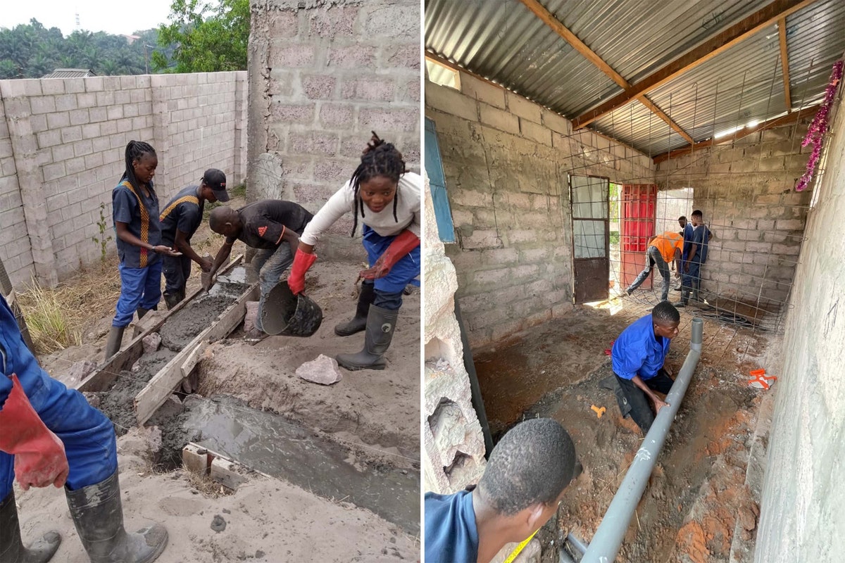 Un groupe de jeunes inscrits au programme transforment en maison une pièce isolée du site.