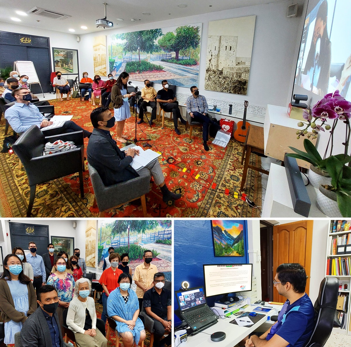 Représentants d’institutions et d’agences bahá’íes à Singapour qui se sont connectés via une liaison vidéo à un rassemblement en Malaisie.