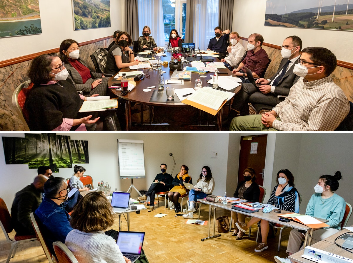 Des participants de Suisse (en haut) et d’Autriche (en bas) lors d’une session en petits groupes pendant le rassemblement en Allemagne.