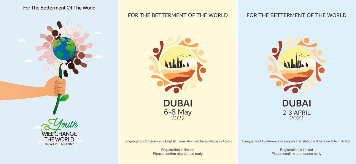 Cartes d’invitation créées pour la série de conférences à Dubaï, aux Émirats arabes unis.