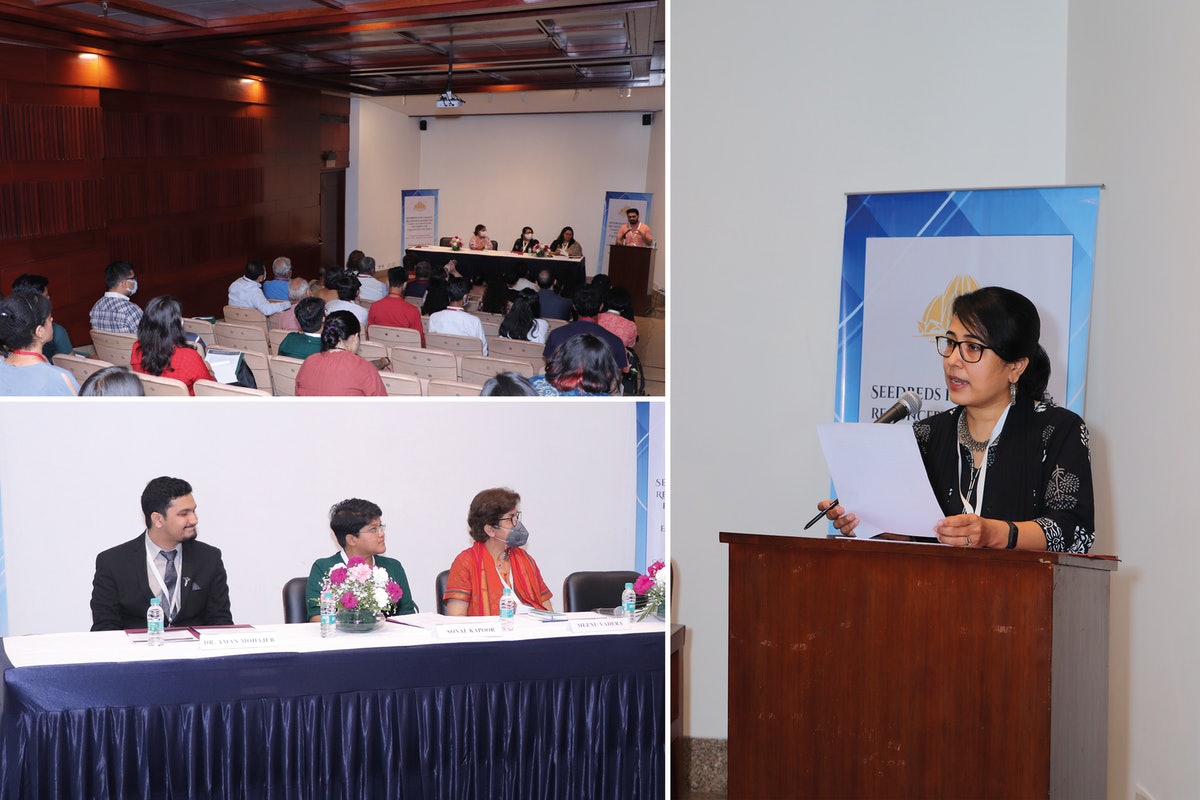 Panélistes lors d’un symposium récemment organisé par le Bureau bahá’í des affaires publiques en Inde pour étudier comment la famille peut être reconceptualisée sur la base du principe spirituel de l’égalité des femmes et des hommes.