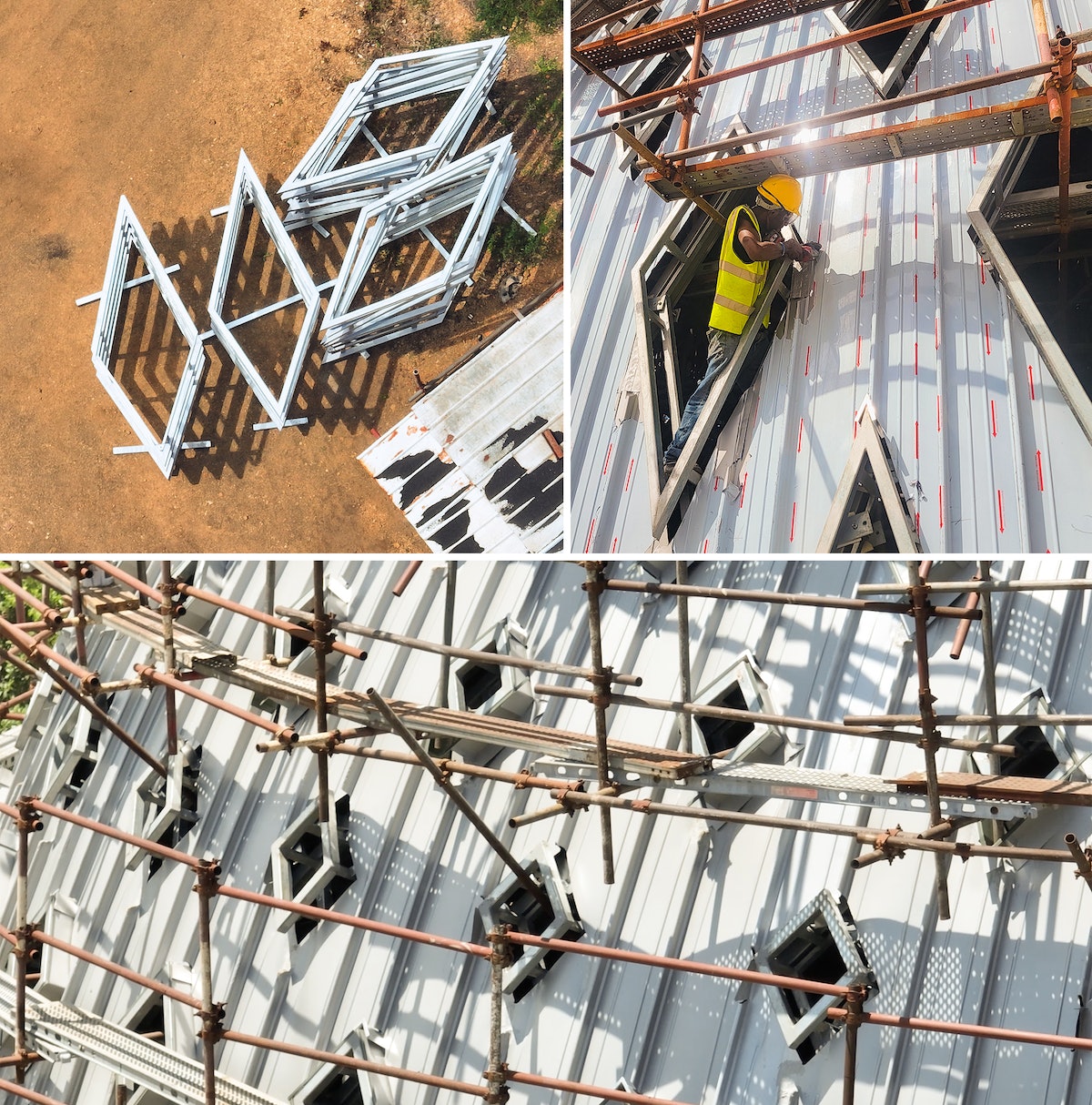 Au cours des derniers mois, quelque 270 cadres de support de fenêtre ont été fabriqués sur place et installés. Ces fenêtres permettront à la lumière naturelle de diffuser à l’intérieur de la maison d’adoration.