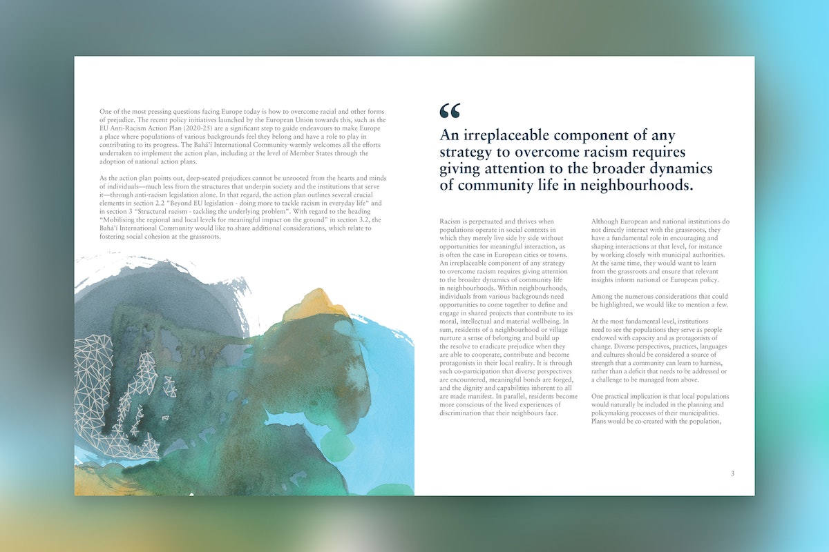 La déclaration récemment publiée par le Bureau de Bruxelles de la Communauté internationale bahá’íe explore les possibilités qui pourraient émerger si les institutions nationales et européennes considéraient les populations qu’elles servent « comme dotées de capacités et comme des protagonistes du changement ».