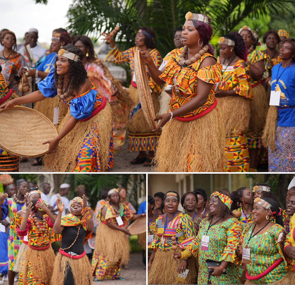 Un groupe de femmes interprètent une chanson pour accueillir les invités à la cérémonie d’inauguration.