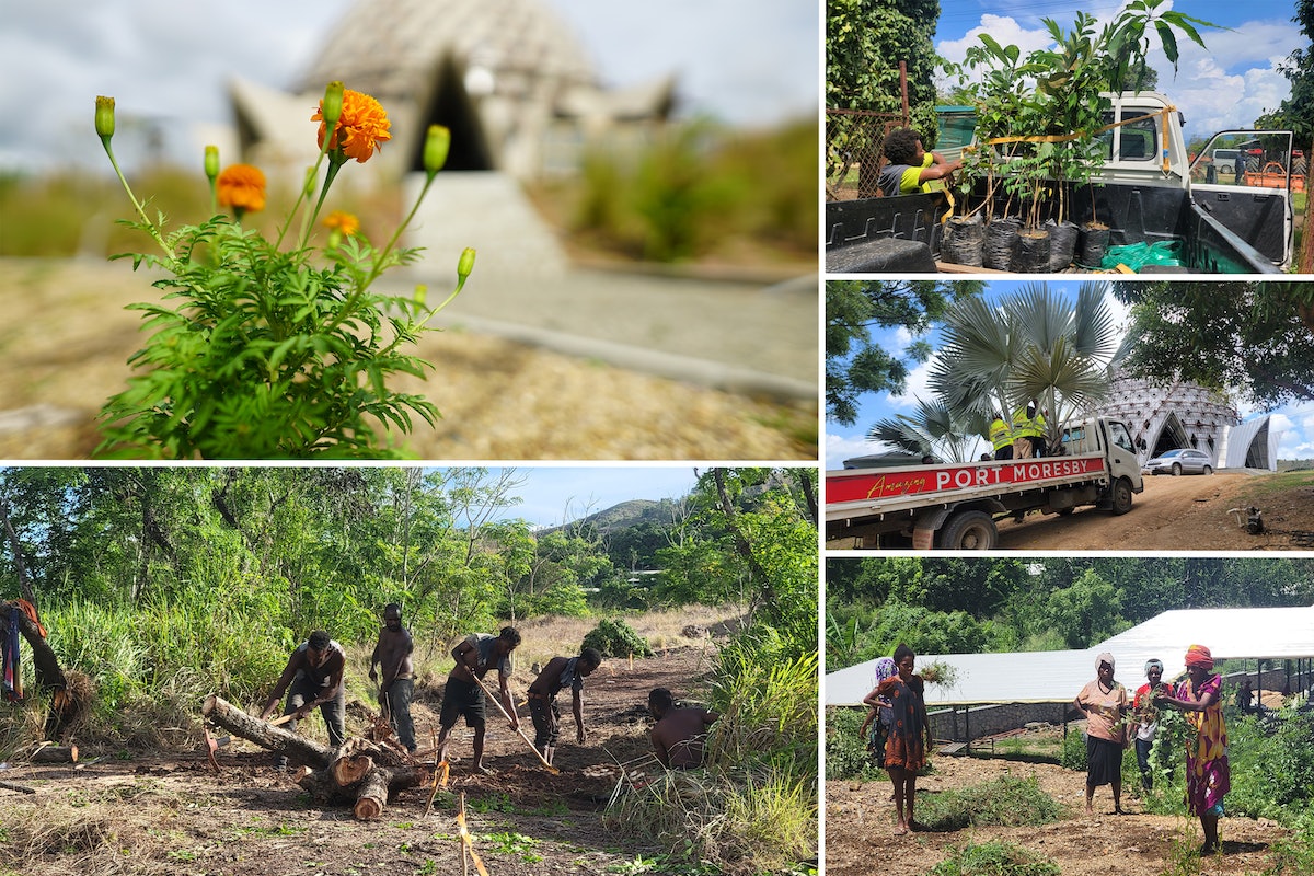 Des plantes et des arbres endémiques, ainsi que divers arbres fruitiers et palmiers, ont été plantés sur le site du temple.