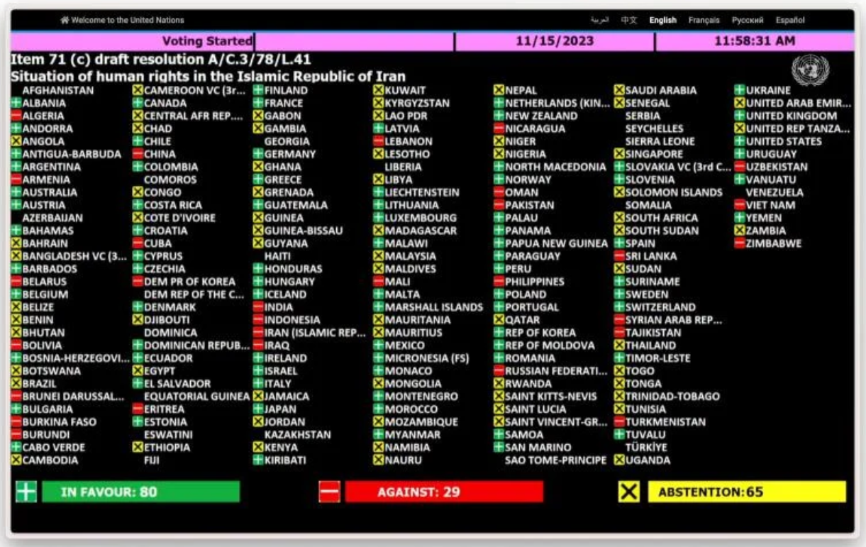 Une résolution de l’Assemblée générale des Nations unies (ONU) exprimant une grave préoccupation au sujet de la situation en Iran des bahá’ís, et appelant le gouvernement iranien à « éliminer » toutes les formes de discrimination et de persécution religieuses, a été adoptée aujourd’hui par la Commission des questions sociales, humanitaires et culturelles, également connue sous le nom de Troisième Commission.
