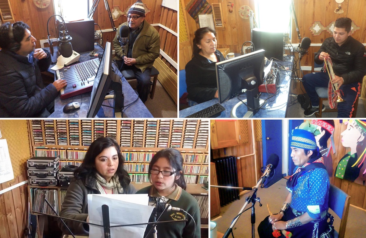 Des membres de la communauté mapuche partageant des histoires, de la musique et des conversations à la radio.