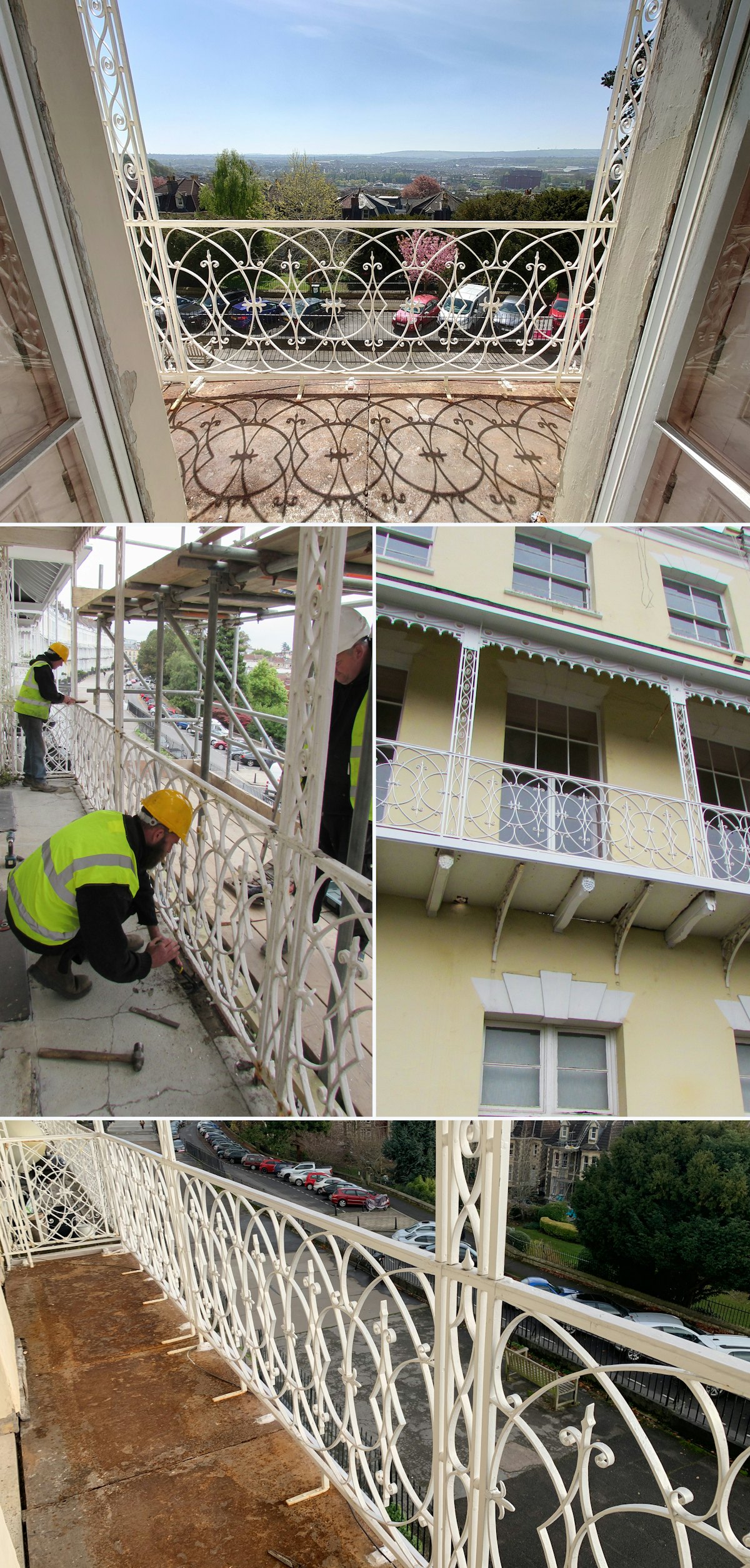 Photos de la restauration du balcon.