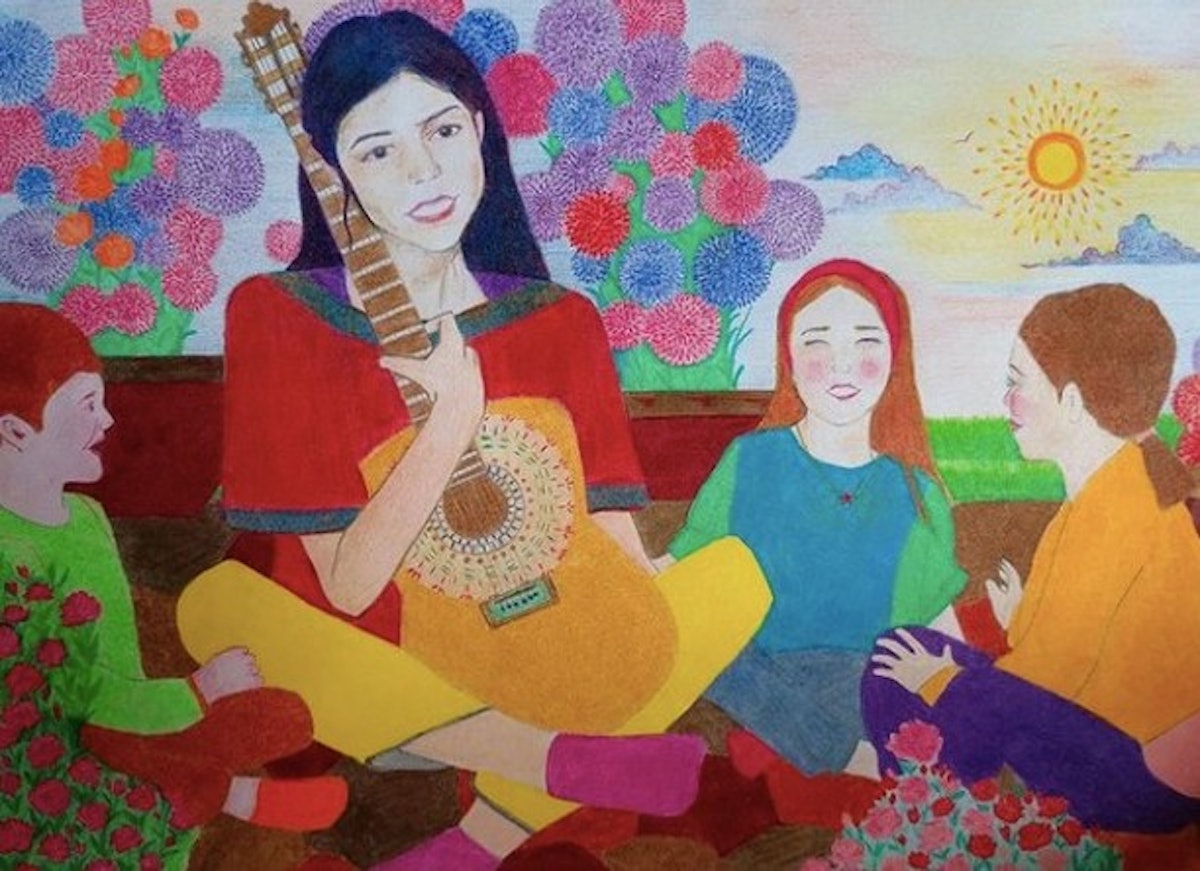 Peinture de Mona Mahmoudnejad, qui, à l’âge de 17 ans, a été exécutée avec 9 autres femmes le 18 juin 1983 pour sa foi en la justice et l’égalité.