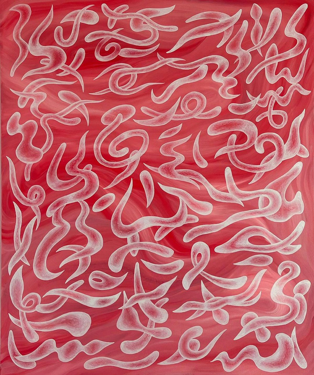 Dans cette peinture, l’interconnexion humaine et l’empathie sont représentées par une abstraction calligraphique.