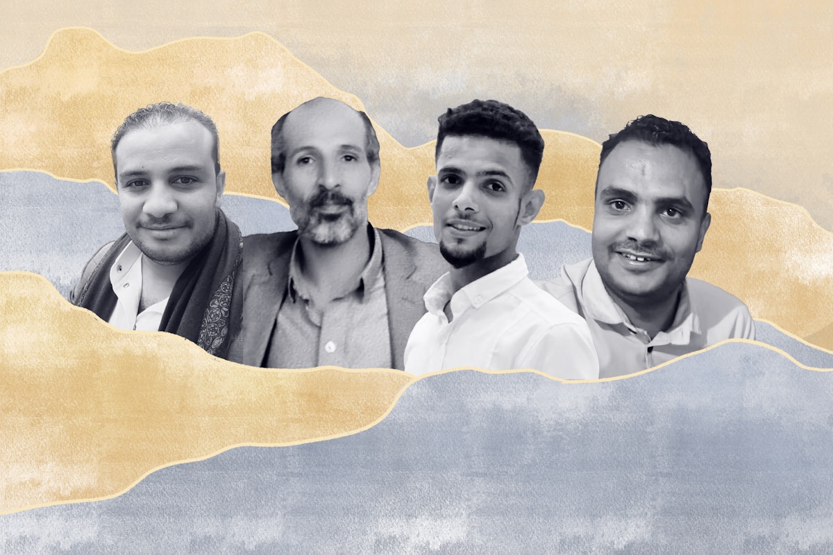 Photos des quatre derniers bahá'ís yéménites qui ont été injustement emprisonnés et qui ont été récemment libérés. De gauche à droite : Abdul-elah Al-Boni, Ibrahim Ahmad Juail, Muhammad Bashir Al-Dubai et Hassan Tariq Thabet Al-Zakari.